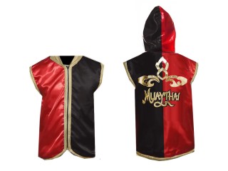 KANONG Muay Thai Boxningsjacka med huva / Huvajacka : KNHOD-121-Röd-Svart