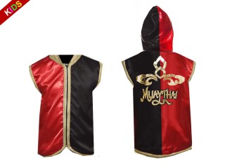 Personliga Muay Thai Gjorts / Jacka med huva för barn : KNHODKID-121-Röd-Svart