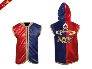 Personliga Muay Thai Gjorts / Jacka med huva för barn : KNHODKID-121-Röd-Marinblå