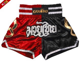 KANONG Muay Thai Shorts för barn : KNS-143-Röd-Svart-K