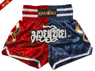 KANONG Muay Thai Shorts för barn : KNS-143-Röd-Navy-K