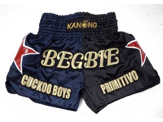 Personlig Thaiboxnings Shorts : KNSCUST-1264-Marinblå-Svart