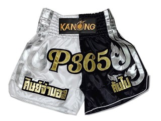 Personlig Thaiboxnings Shorts : KNSCUST-1287-Vit-Svart