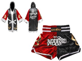 Personlig Muay Thai Boxningsrock + Muay Thai shorts : 143-Röd-Svart