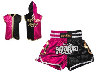 Personlig Muay Thai Boxning Huvjacka + Boxningsshorts : SHOHOD-143-Rose-Black