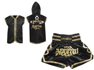 Personlig Muay Thai Boxning Gjorts / Hoodie + Boxningsshorts : Svart Lai Thai