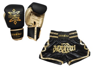 Muay Thai handskar och Personliga Muay Thai shorts : Set-121-Svart