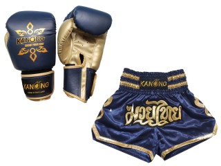 Muay Thai handskar och Personliga Muay Thai shorts : Set-121-marinblå