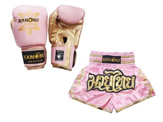 Muay Thai handskar och Personliga Muay Thai shorts : Set-121-Rosa