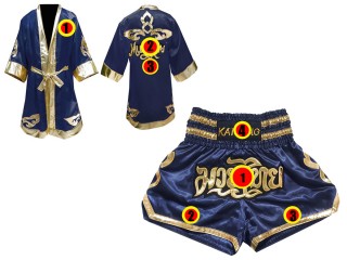 Personlig Muay Thai Boxningsrock + Boxningsshorts : Marinblå Lai Thai