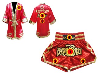 Muay Thai paket - Personlig Muay Thai Boxningsrock + Boxningsshorts : Röd Lai Thai