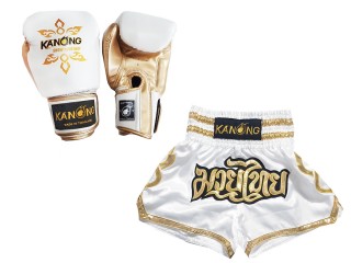 Muay Thai paket - Boxninghandskar och Personliga Muay Thai shorts : Set-121-Vit