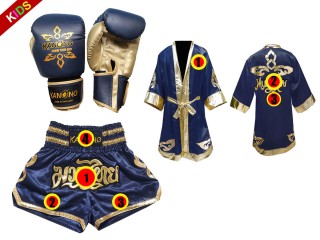 Kanong Muay Thai handskar + Personlig Muay Thai Boxningsrock + Boxningsshorts för barn : Marin Lai Thai