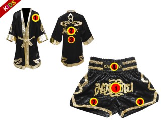 Personlig Muay Thai Boxningsrock + Boxningsshorts för barn : Svart Lai Thai