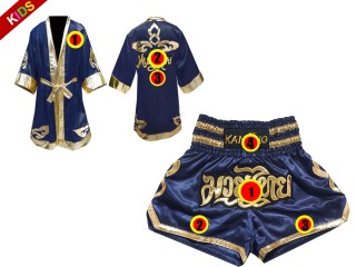 Personlig Muay Thai Boxningsrock + Boxningsshorts för barn : Marinblå Lai Thai