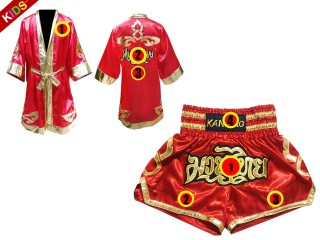 Personlig Muay Thai Boxningsrock + Boxningsshorts för barn : Röd Lai Thai