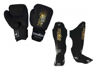 Kanong Boxning Handskar + Benskydd Muay Thai : Svart