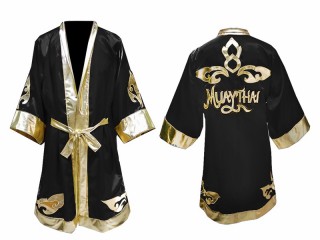 Kanong Muay Thai Morgonrock Robe för barn : Svart Lai Thai
