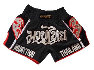 Retro Kanong Muay Thai Shorts för Kvinnor : KNSRTO-207-Svart