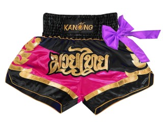 KANONG Muay Thai Shorts Sverige : KNS-130-Svart-rosa