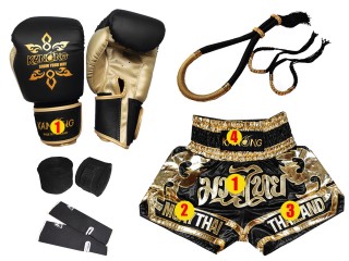 Anpassade boxningshandskar och kickboxningsshorts med Muay Thai-utrustning
