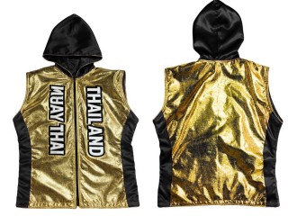 KANONG Muay Thai Boxningsjacka med huva / Huvajacka : KNHOD-004-Guld-Svart