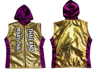 KANONG Muay Thai Boxningsjacka med huva / Huvajacka : KNHOD-004-Guld-Lila
