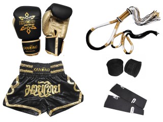 Boxningshandskar och kickboxningsshorts med Muay Thai-utrustning : Set-121-Svart