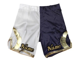 Anpassade MMA-shorts lägg till namn eller logotyp: Vit-marinblå