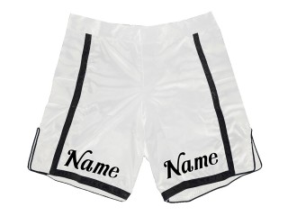Custom design MMA shorts with name or logo : White-Black