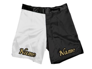Anpassade MMA-shorts med namn eller logotyp: Vit-Svart