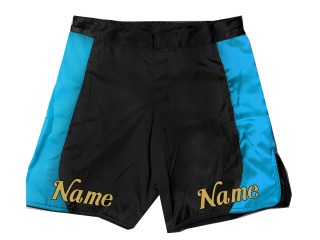 Personifiera design MMA-shorts med namn eller logotyp: Black-Skyblue