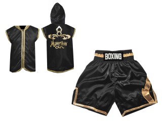 Personlig Boxning Gjorts / Hoodie + Boxningsshorts : KNCUSET-008-Svart-Guld