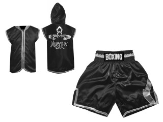 Personlig Boxning Gjorts / Hoodie + Boxningsshorts : KNCUSET-008-Svart-Silver