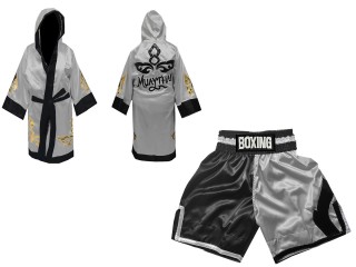 Personlig Boxningsmantel + Boxningsshorts : KNCUSET-105-Svart-Silver