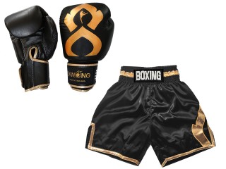Kanong äkta läder boxning handskar och Boxningsshorts  : KNCUSET-201-Svart-Guld