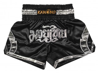 KANONG Muay Thai Shorts Sverige : KNS-144-Svart-Silver