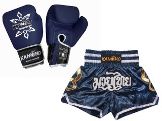 Muay Thai äkta läder boxning handskar och Personliga Muay Thai shorts : Set-143-Gloves-Marin