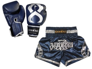 Muay Thai äkta läder boxning handskar och Personliga Muay Thai shorts : Set-144-Gloves-Marin