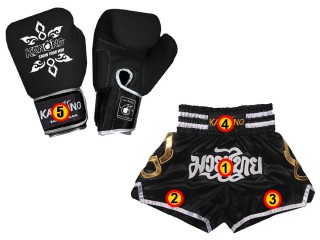 Boxningshandskar i äkta läder med namn + anpassade Muay Thai-shorts