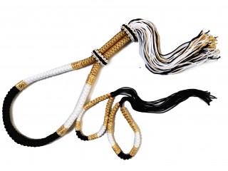 Mongkon Huvudband  + Pra jiad armbands : Thistyle Vit-Svart-Guld 