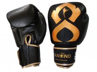 Kanong äkta läder boxning handskar "Thai Kick" : Svart/Guld 