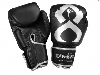 Kanong äkta läder boxning handskar "Thai Kick" : Svart/Silver 
