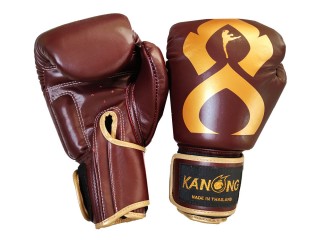 Kanong äkta läder boxning handskar "Thai Kick" : Rödbrun/Guld 
