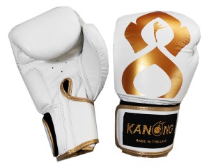 Kanong äkta läder boxning handskar "Thai Kick" : Vit/Guld 