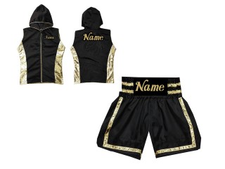 Personlig Boxning Gjorts / Hoodie + Boxningsshorts : KNCUSET-007-Svart-Guld 