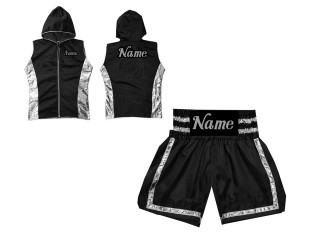 Personlig Boxning Gjorts / Hoodie + Boxningsshorts : KNCUSET-007-Svart-Silver 