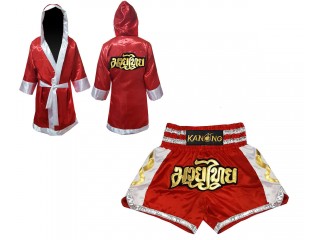 Personlig Muay Thai Boxningsrock + Muay Thai shorts: Set-141-Röd 