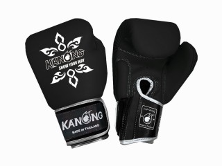 Kanong Muay Thai Boxning handskar : "Thai Power" KN-ThaiPower-Real-Leather-Svart-SV