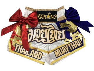 KANONG Muay Thai Shorts Sverige för barn : KNS-128-Vit